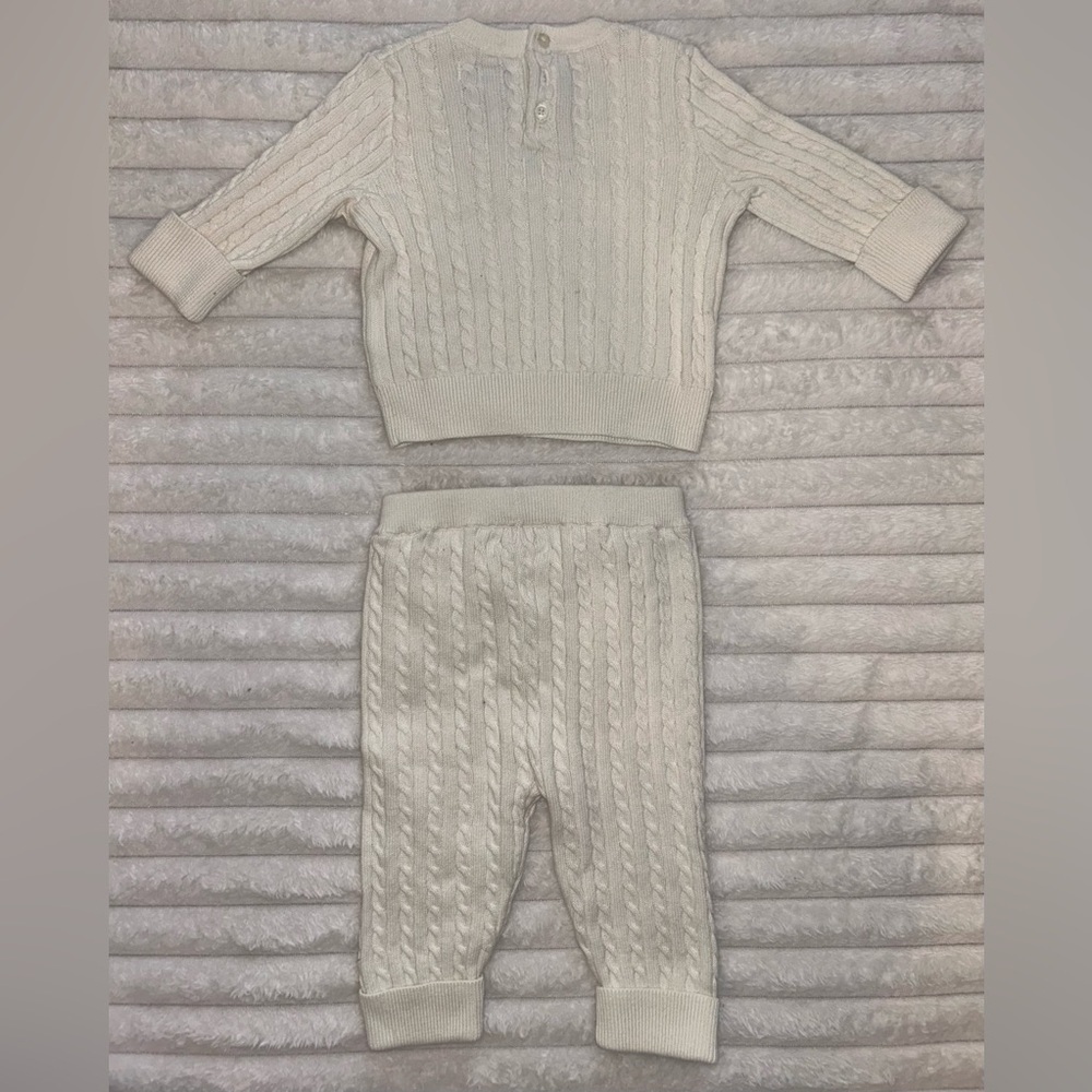 RALPH LAUREN Baby Girl Mini-Cable Cotton Sweater & Pant Set- Cream/ Size 6M - Picture 6 of 8